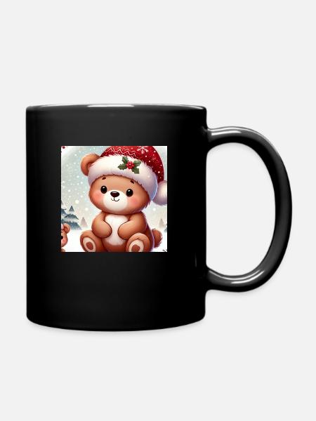 Bear with Christmas Hat - Full Colour Mug - black
