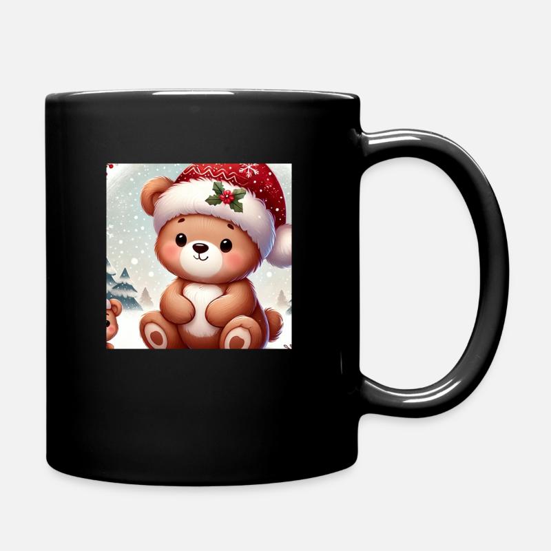 Bear with Christmas Hat - Full Colour Mug - black
