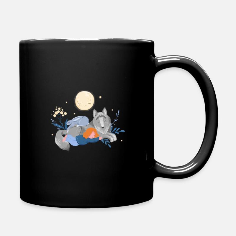 Kind schlummert mit Tieren - Tasse einfarbig - Schwarz