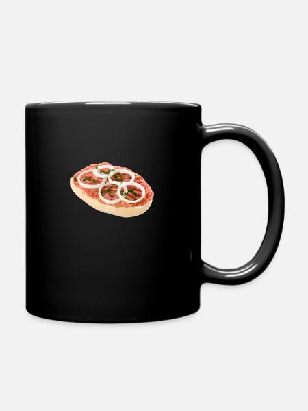 Lustiges Mettbrötchen Mit Zwiebel Für Metzger - Tasse einfarbig - Schwarz