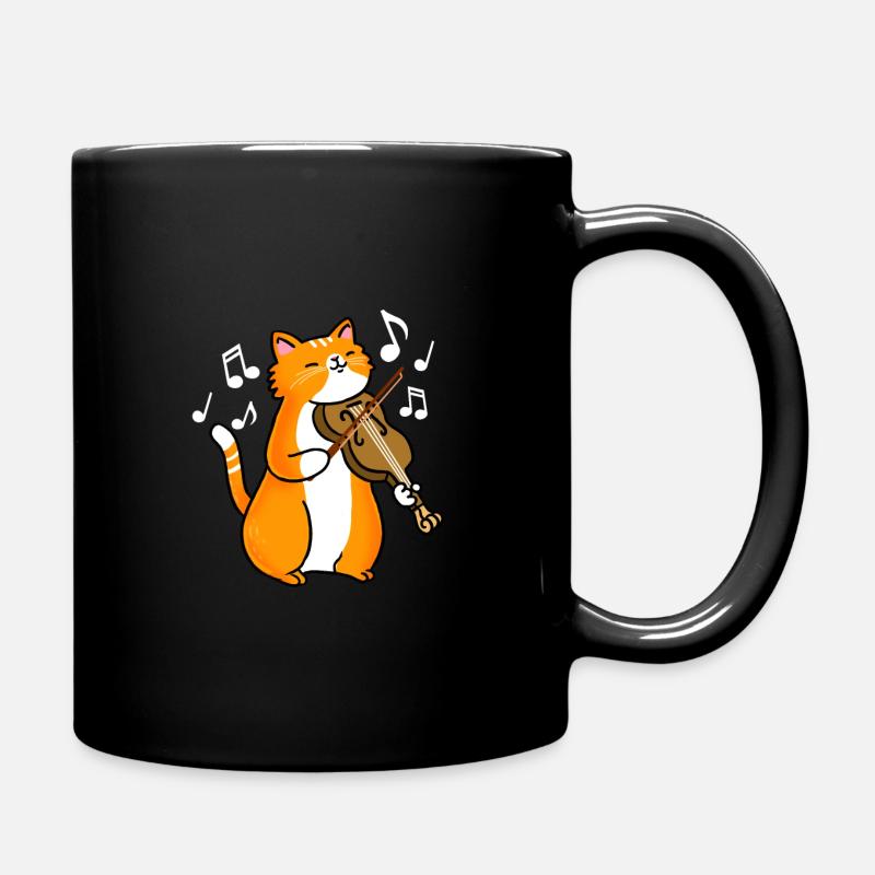 Katze mit Geige Katzenfreund - Tasse einfarbig - Schwarz