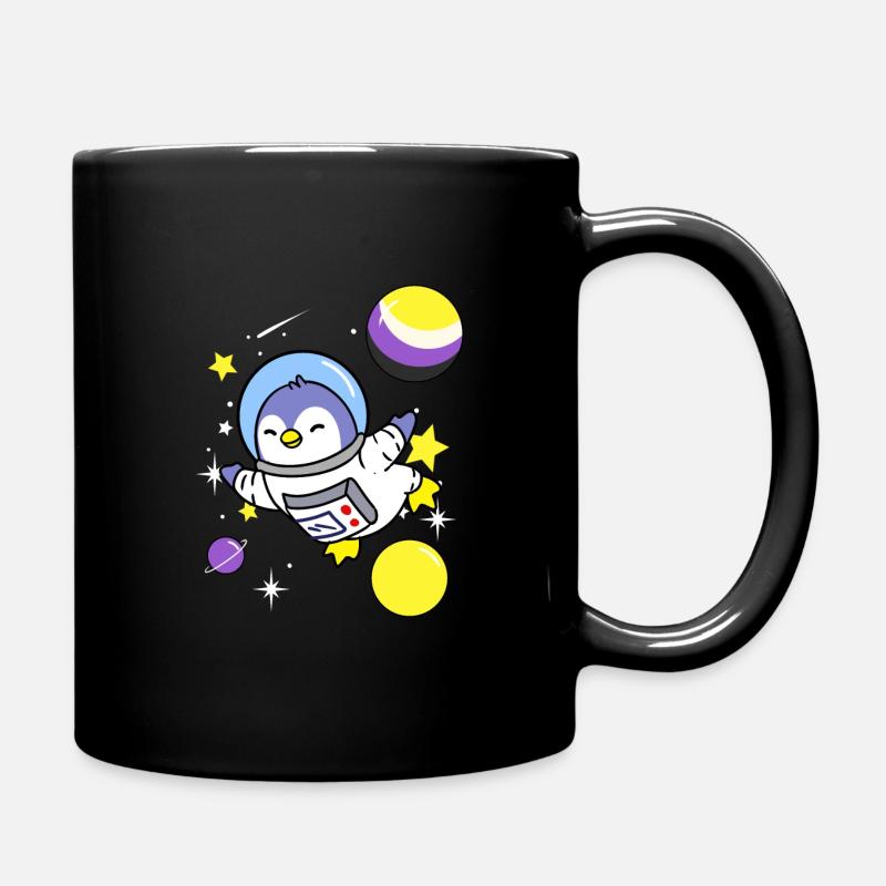 Pingouin non binaire dans l'espace Fierté non binaire - Mug uni - noir