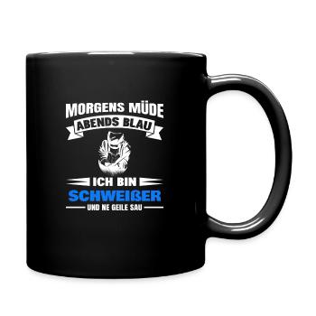 Morgens Müde Abends Blau Schweißer - Tasse einfarbig - Schwarz - Rechts