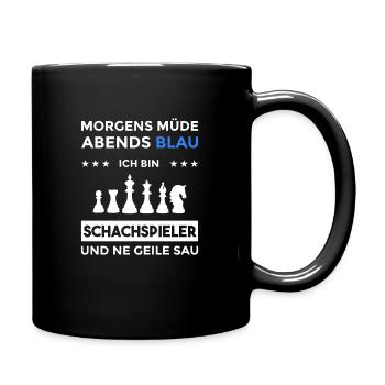 Morgens Müde Abends Blau Schachspieler - Tasse einfarbig - Schwarz - Rechts