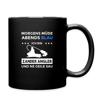 Morgens Müde Abends Blau Zander Angler - Tasse einfarbig - Schwarz - Rechts