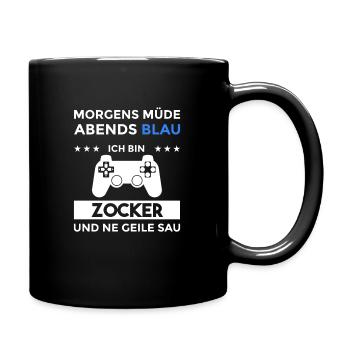 Morgens Müde Abends Blau Zocker - Tasse einfarbig - Schwarz - Rechts