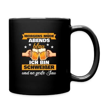 Morgens Müde Abends Blau Schweißer - Tasse einfarbig - Schwarz - Rechts