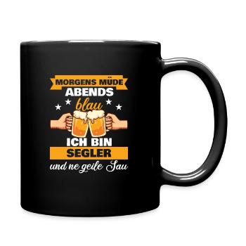Morgens Müde Abends Blau Segler - Tasse einfarbig - Schwarz - Rechts