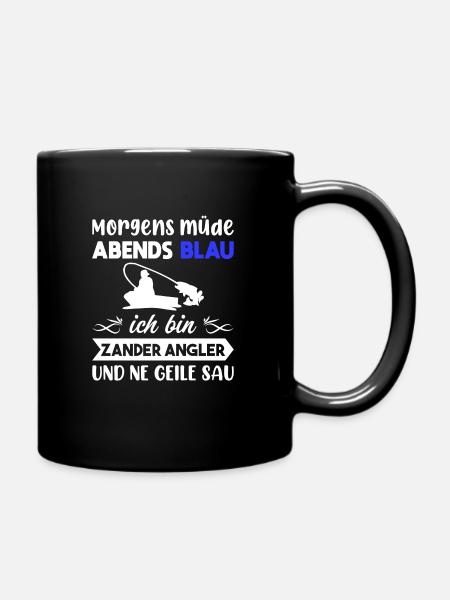 Morgens Müde Abends Blau Zander Angler - Tasse einfarbig - Schwarz
