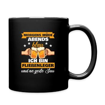 Morgens Müde Abends Blau Fliesenleger - Tasse einfarbig - Schwarz - Rechts