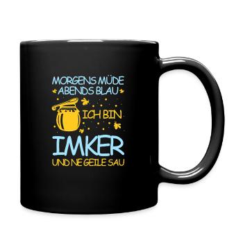 Morgens Müde Abends Blau Imker - Tasse einfarbig - Schwarz - Rechts