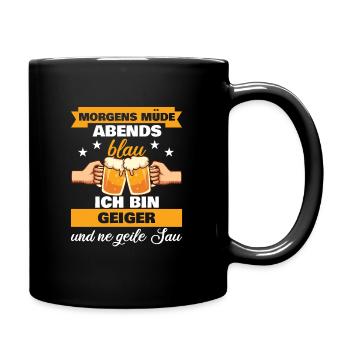 Morgens Müde Abends Blau Geiger - Tasse einfarbig - Schwarz - Rechts