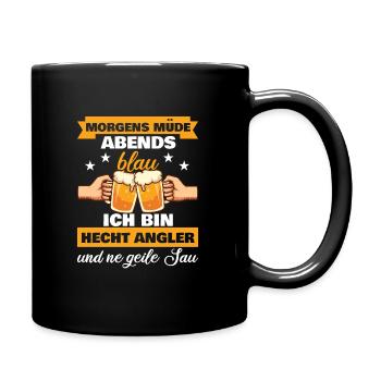 Morgens Müde Abends Blau Hecht Angler - Tasse einfarbig - Schwarz - Rechts