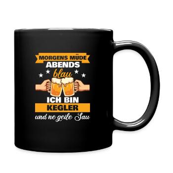 Morgens Müde Abends Blau Kegler - Tasse einfarbig - Schwarz - Rechts