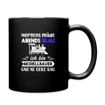 Morgens Müde Abends Blau Modellbauer - Tasse einfarbig - Schwarz - Rechts