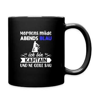 Morgens Müde Abends Blau Kapitain - Tasse einfarbig - Schwarz - Rechts