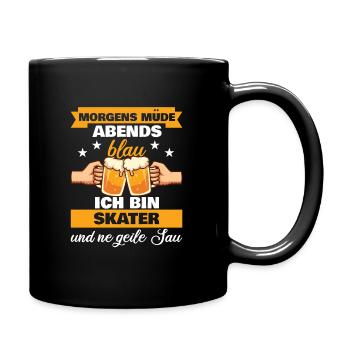 Morgens Müde Abends Blau Skater - Tasse einfarbig - Schwarz - Rechts