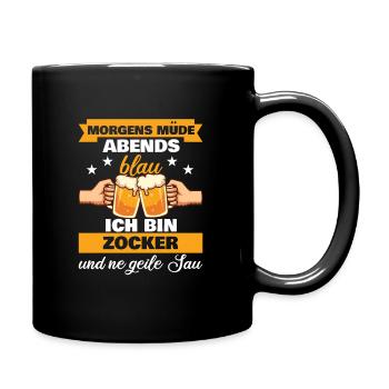 Morgens Müde Abends Blau Zocker - Tasse einfarbig - Schwarz - Rechts