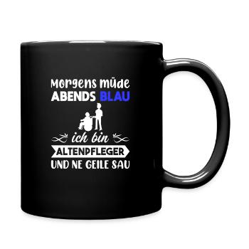 Morgens Müde Abends Blau Altenpfleger - Tasse einfarbig - Schwarz - Rechts