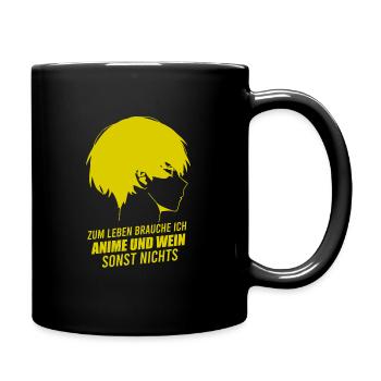 Zum leben brauche ich Anime und Wein - Tasse einfarbig - Schwarz - Rechts