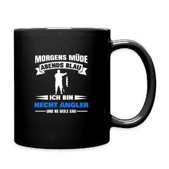 Morgens Müde Abends Blau Hecht Angler - Tasse einfarbig - Schwarz - Rechts
