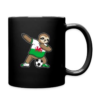 Fußballfan Faultier Fußball Wales - Tasse einfarbig - Schwarz - Rechts