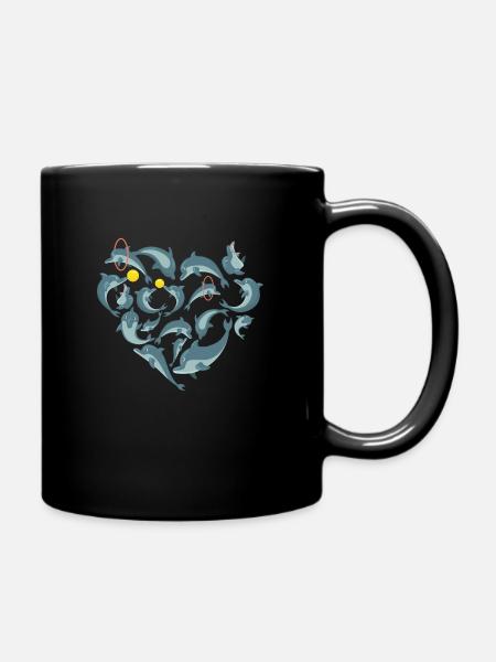 Herz Delfin - Tasse einfarbig - Schwarz