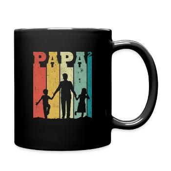 Papa 2 Kinder, Vintage-Geschenk für Papa 2 Kinder - Tasse einfarbig - Schwarz - Rechts