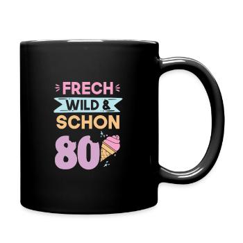 Geschenk 80 Jahre Geburtstag Eis essen - Tasse einfarbig - Schwarz - Rechts