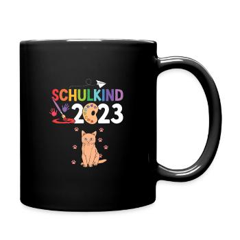 Katze Schulanfang Schulkind 2023 - Tasse einfarbig - Schwarz - Rechts