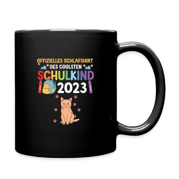 Katze Schulanfang Schulkind 2023 - Tasse einfarbig - Schwarz - Rechts