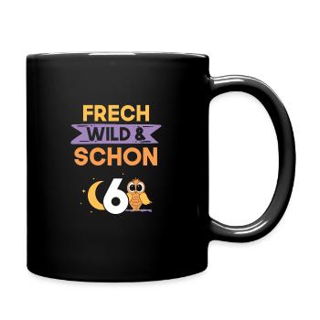 6 Jahre Geburtstag Junge Mädchen Eule - Tasse einfarbig - Schwarz - Rechts