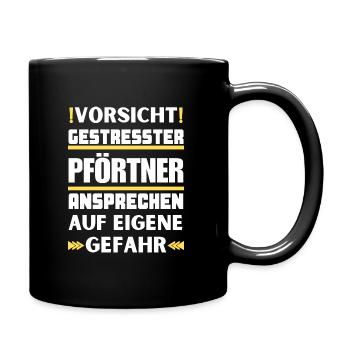 Gestresster Pförtner nicht ansprechen! - Tasse einfarbig - Schwarz - Rechts