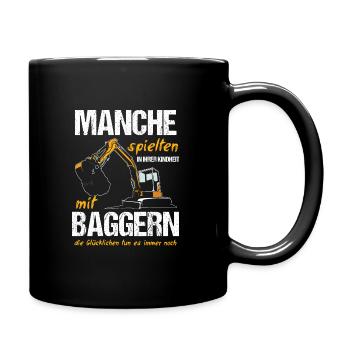 Bagger Baggerfahrer Strassenbau Geschenk - Tasse einfarbig - Schwarz - Rechts
