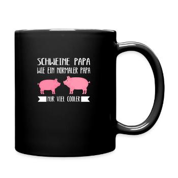 Schweine Papa Schwein Schweine Geschenk - Tasse einfarbig - Schwarz - Rechts