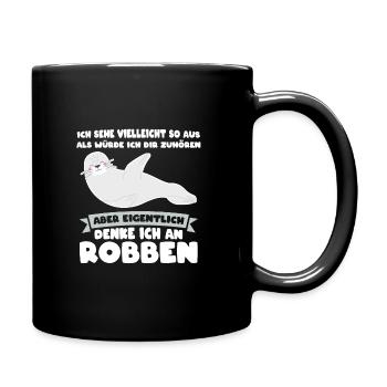 Robbe Seelöwe Seerobben Geschenk - Tasse einfarbig - Schwarz - Rechts