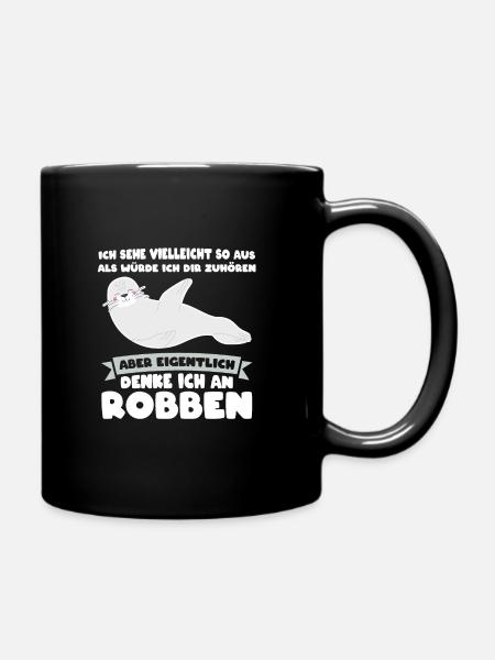 Robbe Seelöwe Seerobben Geschenk - Tasse einfarbig - Schwarz