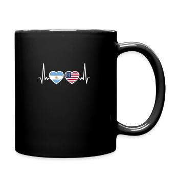 Argentinien USA Herzschlag Flagge Argentinisch - Tasse einfarbig - Schwarz - Rechts
