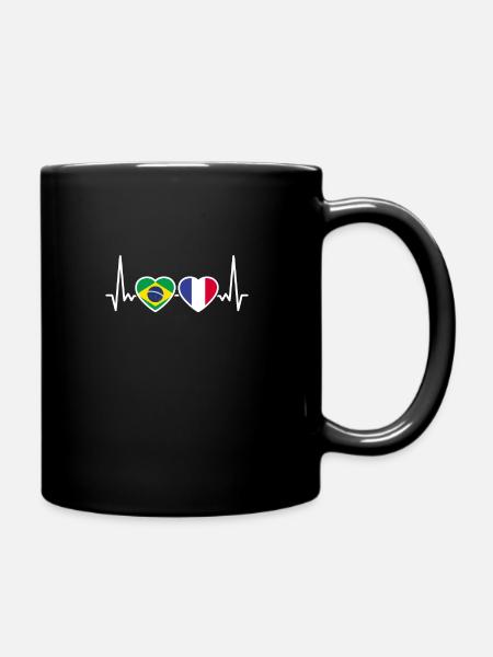 Brasilien Frankreich Herzschlag Flagge Brasilianer - Tasse einfarbig - Schwarz