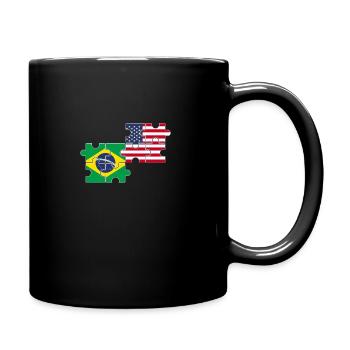 Brazil USA Flag Brazilian - Full Colour Mug - black - Right