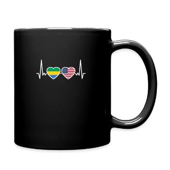 Gabon USA Heartbeat Flag American Gabonese - Full Colour Mug - black - Right
