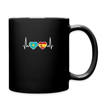 Kasachstan Spanien Herzschlag Flagge Kasache - Tasse einfarbig - Schwarz - Rechts