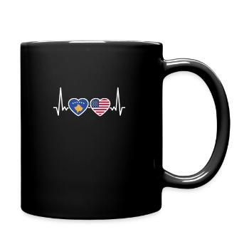 Kosovo USA Heartbeat Flag American Kosovar - Full Colour Mug - black - Right
