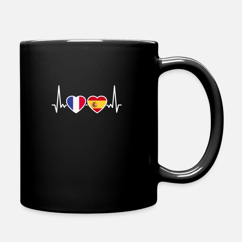 France, Espagne, Heartbeat, Drapeau, Français - Mug uni - noir