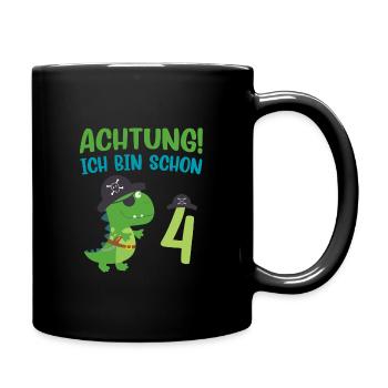 Ich bin 4 Jahre alt Dino Geburtstagsgeschenk - Tasse einfarbig - Schwarz - Rechts