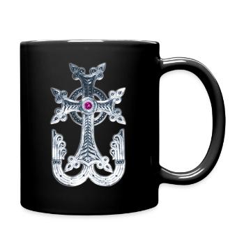Armenisches Kreuz / Armenian Cross Silber Metallic - Tasse einfarbig - Schwarz - Rechts