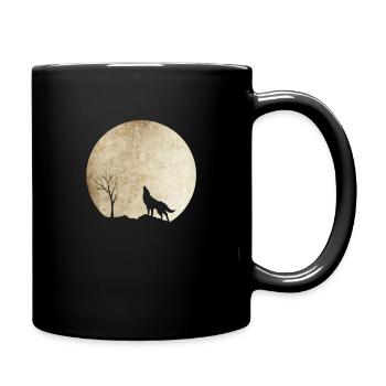 Loup hurlant avec la lune - Mug uni - noir - Droite