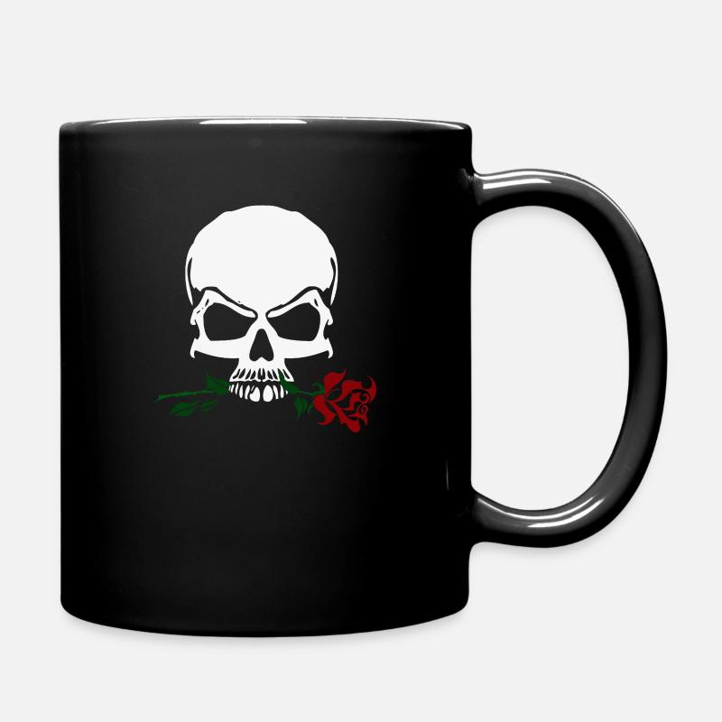 Rose und Schädel - Tasse einfarbig - Schwarz