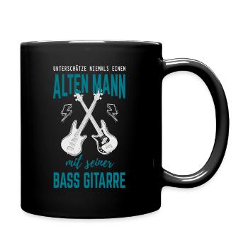 Alter Mann mit Bass Gitarre Bassist - Tasse einfarbig - Schwarz - Rechts