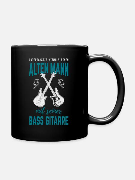 Alter Mann mit Bass Gitarre Bassist - Tasse einfarbig - Schwarz